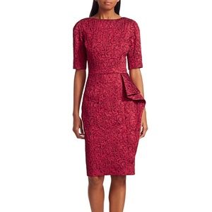 Teri Jon Jacquard Floral Elbow-Sleeve Sheath Dress
